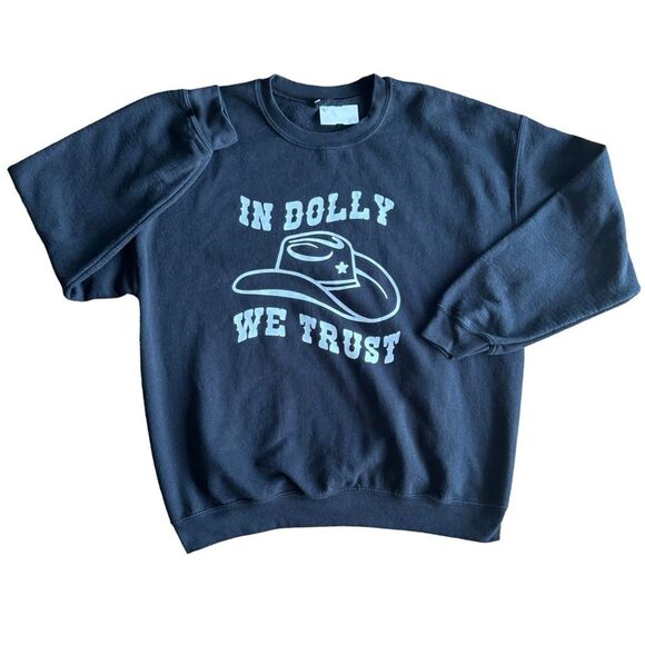 Vintage Dolly Parton In Dolly We Trust Black Sweatshirt - Picture 1 of 3